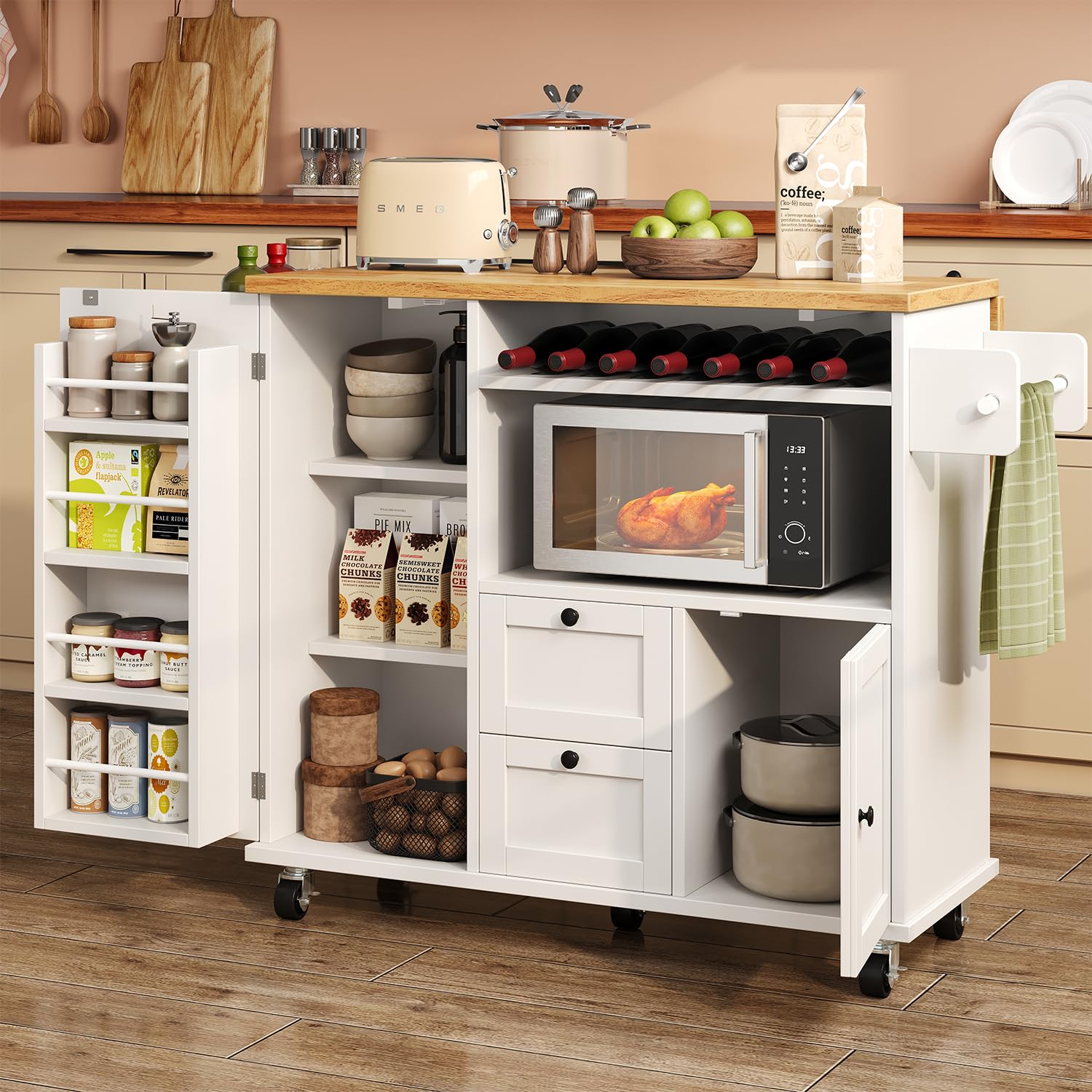 Amazon.com: knoworld Rolling Kitchen Island with Storage Cabinet